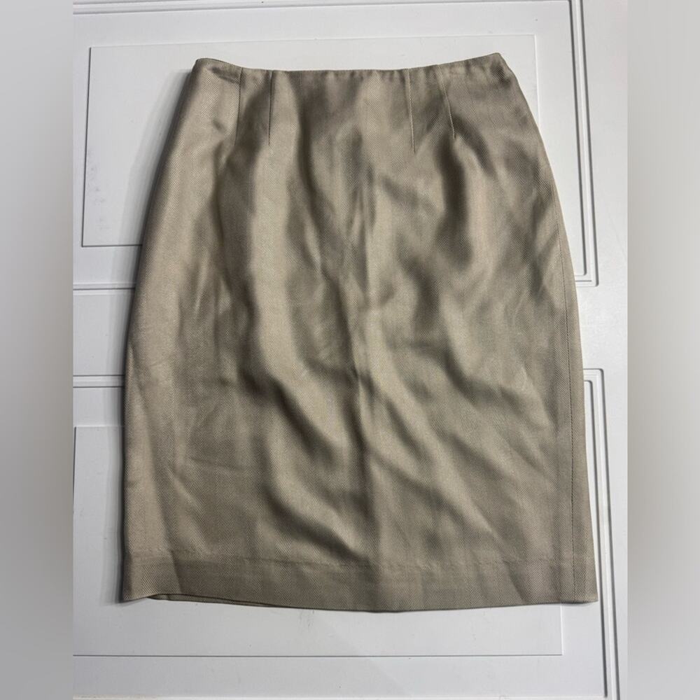 Linda Allard for Ellen Tracy Womens Sz 2 Tan 100% Silk Skirt Midi Chevron